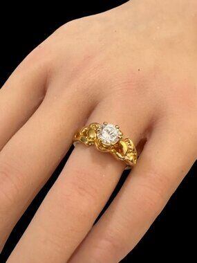 Gold Tone Simulated Diamond Ring Size 7 Elegant Vintage-Inspired Design
